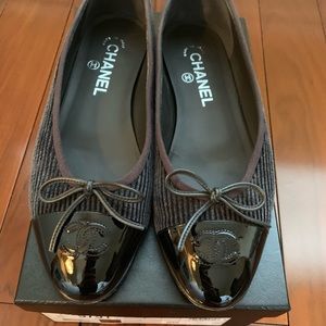 Chanel black/grey ballet flats 38.5 w/box from BG